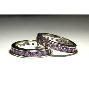Sterling Silver 925 Rings with Purple CZ SET OF 2 matching stackable Size 6.5